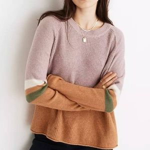 MADEWELL Striped Roll-Trim Waffle Pullover Sweater